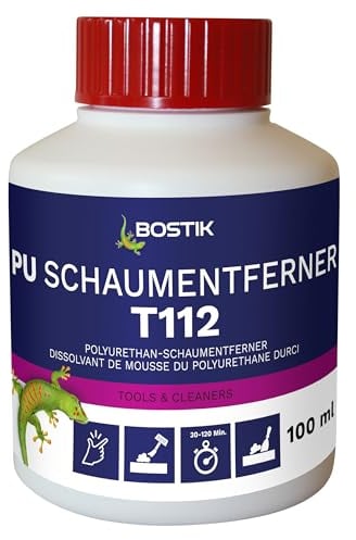 BOSTIK T112 PU Schaum Entferner – Wasserlösliches Lösemittel, Hochwirksames Reinigungsmittel, Gebrauchsfertig mit praktischem Applikator, Löst und entfernt ausgehärteten PU-Schaum und Kleber, 100ml