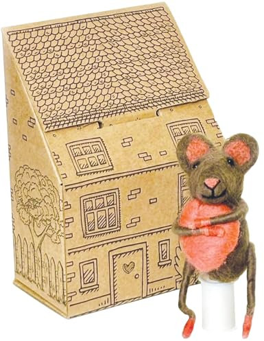 Sew Heart Felt | Hand-Felted Sitting Hugging Heart Mouse | Organic Wool Home Decor | Fair Trade Plush Animal Ornament | Gift for Any Occasion | Perfect for New Spaces & Home Accessories