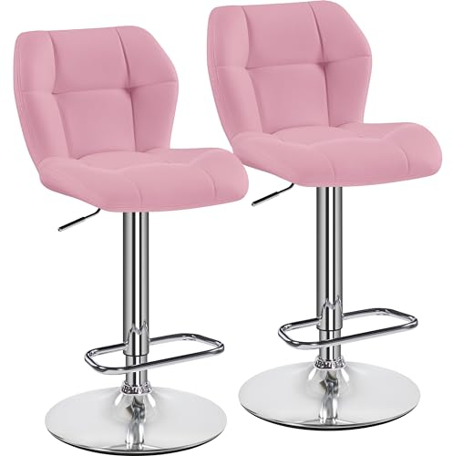 Yaheetech Juego de 2 Taburete de Bar Taburete de Altura Ajustable 89-111 cm Taburete Industrial Metal Silla de Cocina Tasburete Alto para Cocina Bar Comedor Rosa
