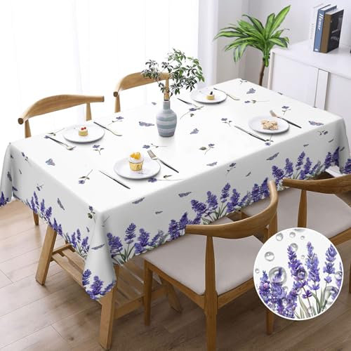 Tischdecke Outdoor Tischdecke Rechteckig Abwaschbar Gartentischdecke Tischdecken Fleckschutz Wasserdicht Tischtuch für Küche, Garten, Partys und Abendessen (Lavendel, 140x180 cm)