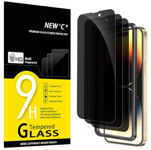 NEW'C 3 Stück, Sichtschutz für iPhone 14 Pro Max für Panzerglas (6,7 Zoll), Blickschutzfolie Privacy screen mit Anti Spy - Beschermingshoek 28 graden - Einfaches Installationswerkzeug enthalten