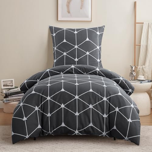 RUIKASI Bettwäsche 155x220 Baumwolle 2teilig Anthrazit - Baumwollbettwäsche 155 x 250 2tlg mit Geometrie Muster, Bettbezug Set 2 teilig Cotton mit Reißverschluss