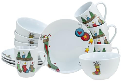 CreaTable, 21848, Serie Luna Socken, 12-teiliges Geschirrset für 4 Personen, Brunch Set aus Porzellan, spülmaschinen- und mikrowellengeeignet, Qualitätsproduktion