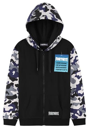 Fortnite Hoodie for Boys Teenagers Zip Up Jacket Warm Hooded Pullover Cosy Zipped Long Sleeve Gaming Sweater Casual Fashion Gaming Gifts for Boys (14-15 Years, Black/Camo)
