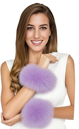 Lina & Lily Damen Winter Armstulpen Manschetten Pulswärmer Kunstfell (Hellviolett)