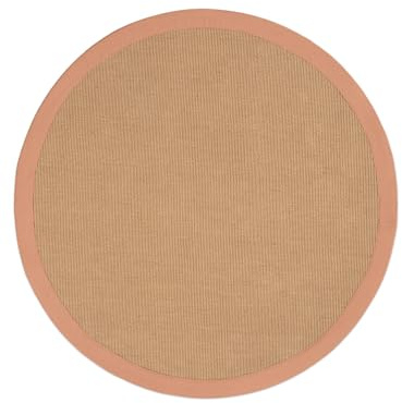 carpetfine Sisalteppich Naturfarbe Ø 60 cm handgewebt mit Bordüre aus Baumwolle in Pfirsich | Moderner Rutschfester Flachgewebe Teppich Uni aus Naturfasern für Wohnzimmer, Schlafzimmer