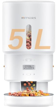 Automatic Cat Feeder, 5L Cat Feeder Automatic with Timer, Keep Food Fresh, Programmable Portion 6 Meals/Day, Food Dispenser with Stainless Steel Cat Food Bowl, 10s Voice Recorder, Dual Power Supply