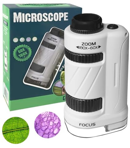 Jesmerizing 60X-180X Microscope de Poche,Mini Microscope pour Enfants, Portatif pour Enfants et étudiants(Noir)