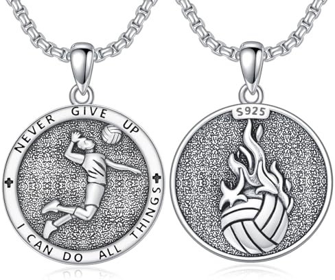enjoylifecreative Volleyball Halskette für Männer Volleyballliebhaber Fans Sterlingsilber Niemals aufgeben Sporthalskette Volleyballgeschenke zum Geburtstag und zu Weihnachten