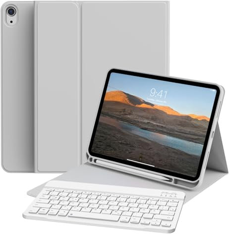 zoyu Hülle mit Tastatur für iPad 11. Generation A16 2025, iPad 10. Generation 2022 10,9 Zoll, Bluetooth-Tastatur mit QWERTZ-Layout, Magnetisch Abnehmbar, Integrierter Stifthalter, Grau