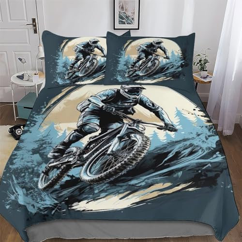 GGJJTT Mountainbike Bettwäsche Set, Bettbezug 2teilig, Mikrofaser Bettbezüge Mit Kissenbezug Für Jungen Mädchen Deckenbezug, Single135x200cm
