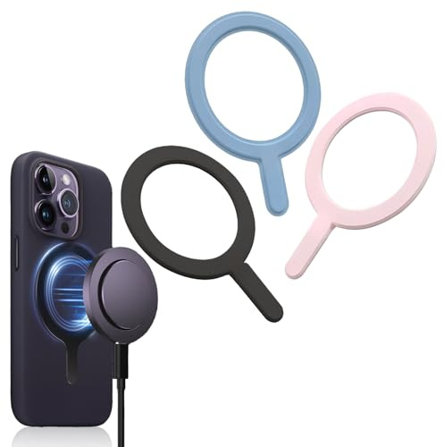 Vilbocr Magnetischer Metallring aus Leder, universeller magnetischer kabelloser Ladering, kompatibel mit MagSafe-Aufkleber, Standard-Gehäuse-Adapter, 3 Stück