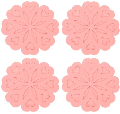 sourcing map 4Pcs Silicone Trivet Mats, Flower Pattern Silicone Pad Hot Pad Pan Protectors Table Protector Heat Resistant Mat for Countertop, Hot Dishes, Hot Pots and Pans, Pink