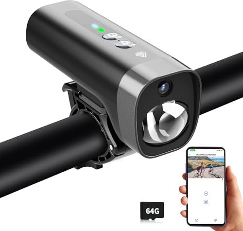 PARKVISION Bike Camera with Loop Recording & 1080P HD – WiFi Handlebar Action Camera, High-Lumen Safety Light, 64GB Card Included