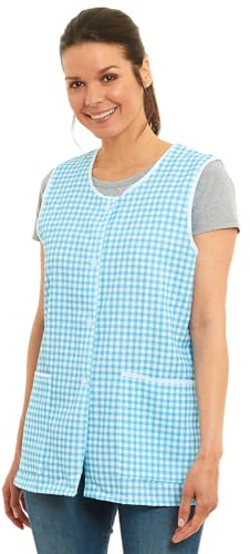 Tesmark Ladies Gingham Buttons Through Design Piping Tabard Apron Overalls Front Pockets Stylish Tabards for Women Casual Aprons for Women to Use in Home Kitchen Restaurants Coffee Shops UK Made