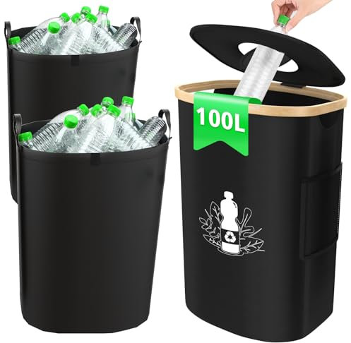 TUT Pfandflaschen Sammelbehälter, Pfandflaschen Behälter mit 2 Fächer, 100L Flaschensammler Leergut Pfandsammler Aufbewahrung Leergutbehälter