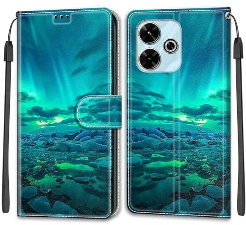 nancencen Hülle für Xiaomi Redmi 13 5G / Redmi 13 4G Anti-Rutsch Handyhülle,Kartenschlitz Schutz Brieftasche Schutzhülle mit Magnet,Eisberg Polarlicht