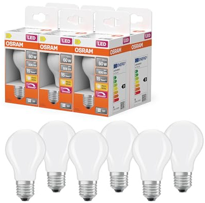 Osram LED-Lampe Superstar Kolbenform A 60 DIM 5,9W Matt E27 | LED Superstar Classic A 60 Filament DIM, LED Lamps, Weiß, 60 mm dia, 15000 h, 6-Pack