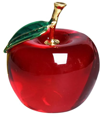 TOYANDONA Kristalläpfel-Ornament 2.48X2.36X2.36In Glänzende Glas Figur Mit Poliertem Blatt Für Wohnaccessoires Hochzeit Geburtstagsgeschenk Feng Shui Deko
