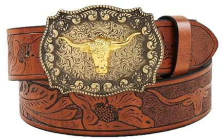 ELYIQI Cowboy Gürtel Herren, Western Gürtel Herren Mit Bullenkopf Design, 120 Cm Länge, für Western-Partys und Kostümveranstaltungen