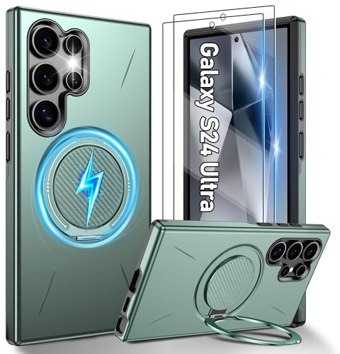 Gritup für Samsung Galaxy S24 Ultra Hülle für Magsafe mit 2 Stück HD-Bildschirmschutz, eingebauter Kickstand, Dual Layer Stoßdicht, Kamera Guard,Schutz in Militärqualität for S24 Ultra Case-Grün