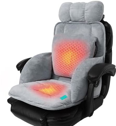 Coussin Chauffant pour siège et Dossier de Chaise de Bureau, Chauffage USB avec accoudoirs et Soutien Lombaire, Chauffage électrique à 3 Niveaux de Chaleur (Gris)