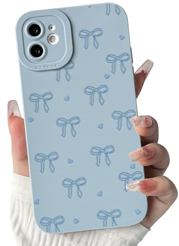 NITITOP for iPhone 12 Mini Case Cute Bow Love Heart, Blue | for Women Girls, Aesthetic Ribbon Bowknot Pattern, Color Back Soft TPU Shockproof Cover, Full Camera Protection