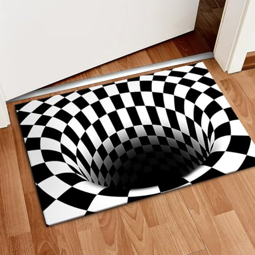 Generisch 80x50cm 3D Illusion Teppich Runde Schwarz Weiß Bereich Teppich 3D bodenloses Loch Optische Täuschung Teppiche Bodenmatte Schmutzfangmatte Innen Fußabtreter