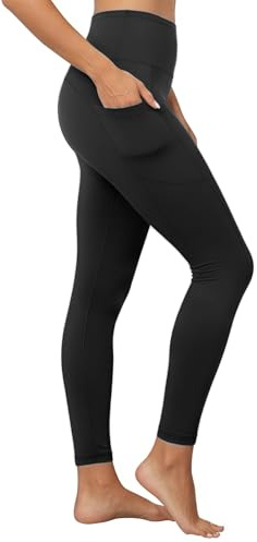FlexVie Sport Leggings Damen Mit Taschen Wanderleggings 7/8 Sportleggings | Leggings Damen Mit Taschen High Waist Blickdicht Sporthose, Weich Yoga Leggins für Fitness, Gym Schwarz B L XL
