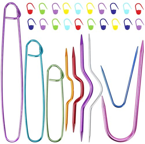 JAXICREY 29 Stück Maschenhalter Set, 20 Stück Maschenmarkierer Stricken Bunt, 9 Stück Zopfnadeln zum Stricken Aluminium, Maschenmarkierer Häkeln für Stricker, Häkler, DIY Handwerk