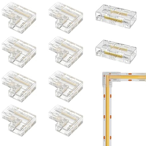 10 unidades conectores para cinta, alargador conector de cinta COB LED de 2 pines Conector de ángulo sin soldadura 8mm transparente Gapless Kit tipo L/ángulo para conexión sin soldadura de cintas LED