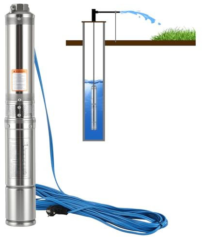 Eikuavons Tiefbrunnenpumpe 0,37 kW Brunnenpumpe Eingebauten Kondensators, Tauchpumpe Rohrpumpe mit 20 m Verbindungskabel, Lieferhöhe Max.34 m, Wasserpumpe Unterwasserpumpe
