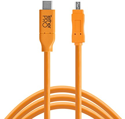 Tether Tools TetherPro - Cable USB-C a USB 2.0 Mini-B de 8 pines | para una transferencia rápida y conexión entre cámara y computadora | Naranja de alta visibilidad | 15 pies