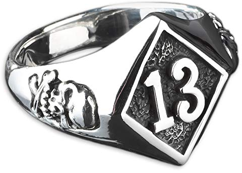 viva adorno Herren Ring Lucky Dreizehn 13 Totenkopf Skull Bones Siegelring Daumenring 925 Sterlingsilber SR23, Gr. 65
