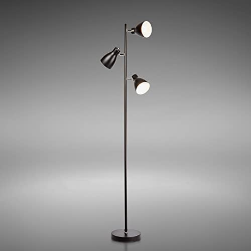 B.K.Licht - Stehlampe Vintage mit Fußtaster, schwenkbar, E27 Fassung, max. 25 Watt, Leselampe, Deko Wohnzimmer, Lampe, Deckenfluter, Standleuchte, Wohnzimmerlampe, Industrial, 166,5x22 cm, Schwarz
