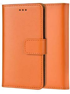 Genuine Leather Bookcase for iPhone 11 Premium authentic Genuine Leather Wallet case with Magnetic, Kickstand, Cash & Card Slots Stockproof Slim Flip bookcase cover 6.1 (Orange)