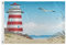 Kcldeci 90 x 150 cm große Flagge mit Leuchtturm und Strand im Sommer, Möwe und Segelboot auf dem Ozean, Gartenflaggen, 90 x 150 cm