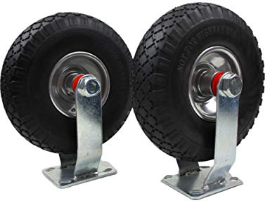 PU-Sackkarrenrad 3.00-4 mit Bockrolle, 2 Stück, ø 260mm, 75mm breit | Tragkraft 80kg pro Rad, Achs-ø 20mm, Pannensicher, PU-Schaum, Metallfelge, 2 Kugellager, HKB