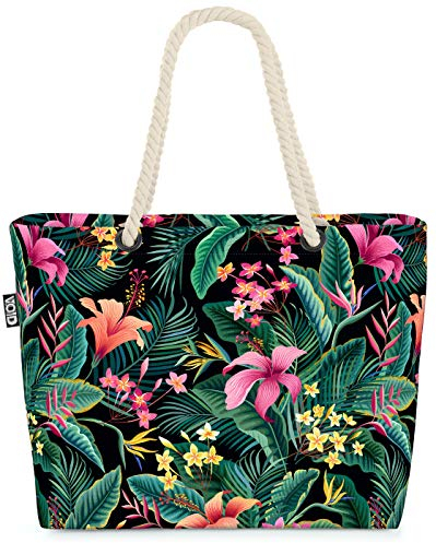 VOID Tropenwald Palmen Blumen Strandtasche Shopper 58x38x16cm 23L XXL Einkaufstasche Tasche Reisetasche Beach Bag
