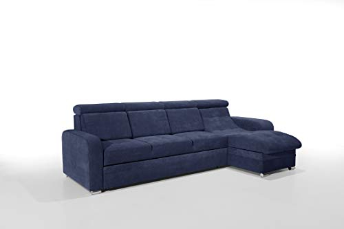Robin Bristol Ecksofa mit Schlaffunktion Bettkasten Verstellbare Kopfstützen Sofa L-Form Schlafsofa Freistehende Eckcouch Schlafcouch Wohnzimmermöbel Wohnlandschaft Rechts (Marineblau)