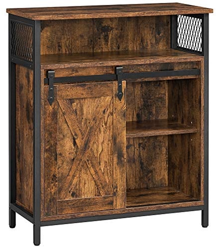 VASAGLE Aufbewahrungsmöbel, Sideboard, mit Schiebetür, offenes Fach, verstellbares Regal, industrieller Stil, für Eingang, Wohnzimmer, Küche, Büro, rustikales Braun und Schwarz LSC089B01
