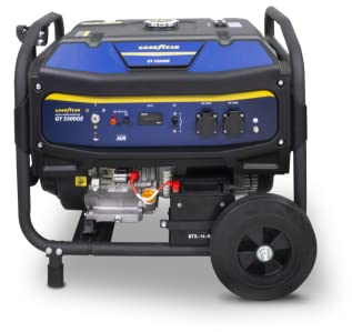 Goodyear - Generatore elettrico con motore a benzina 5500 W 230 V, avviamento elettrico‑manuale, regolatore AVR, 2 prese, motore 4T OHV, serbatoio 30 l, generatore portatile silenzioso e robusto