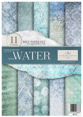 ITD Collection - Reispapier Kreativset A4 Decoupage Rice Paper Sheet 29,7 x 21 cm Serviettentechnik Mehrfarben (Four Elements - Water, RP012)
