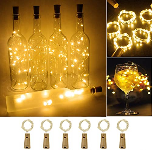 Luci per Bottiglia 6 pezzi 2m 20 LED Lampada Bottiglia Luci LED Decorative per esterni, feste, Natale, decorazione di nozze, Matrimonio, DIY, Festa, Bianco Caldo