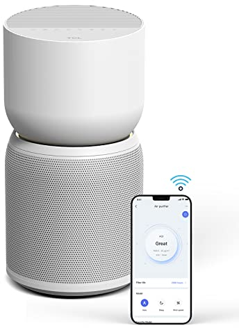 TCL BREEVA A3WW Luftreiniger mit BreevaShield Filtersystem (Vorfilter, H13 HEPA Filter, Aktivkohlefilter, Anionen, UV-C) gegen Staub, Pollen, Gerüche, Air Purifier ideal für Allergiker, WLAN, Weiss