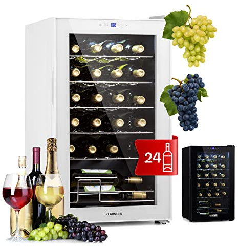 KLARSTEIN Cantinetta Vino Design, Cantinetta Vino Refrigerata a Zona Singola per Vino Rosso, Bianco e Birra, Controlli Touch, Frigo Vino Cantinetta per Esterno/Interno, 5-18°C, 63L, 24 Bottiglie