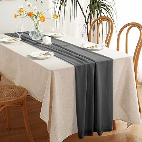 Lsimeru Chiffon Tischläufer Hochzeit Schwarz 2er Set Extra Lang 3M Landhausstil Rustikal Modern Tischband Nordisch Table Runner Garten Tisch Läufer Tischdeko