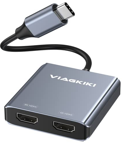 Viagkiki USB C auf Dual HDMI Adapter 8K, Dual HDMI Monitoradapter, unterstützt Single 8K @ 30Hz oder Dual 4K @ 60Hz kompatibel mit MacBook Pro/Air, Dell XPS 13/15, Lenovo Yoga usw