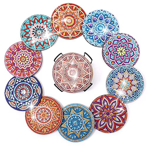 Ronronner Diamond Painting Untersetzer, 10er Diamond Painting Coaster, Diy 5D Keramik Untersetzer, Boho Deko Untersetzer Holz Mit Halter, Kerzen Untersetzer Ist Geeignet FüR GläSer WeingläSer Vasen