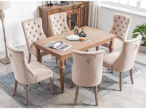 Merax Esszimmerstuhl 6er Set, Moderne Polsterstuhl mit hoher Rückenlehne, bequemer Wohnzimmerstuhl aus Samt, ergonomischer Stuhl, für Arbeitszimmer, Küche, Schlafzimmer, Gestell aus Massivholz, Beige